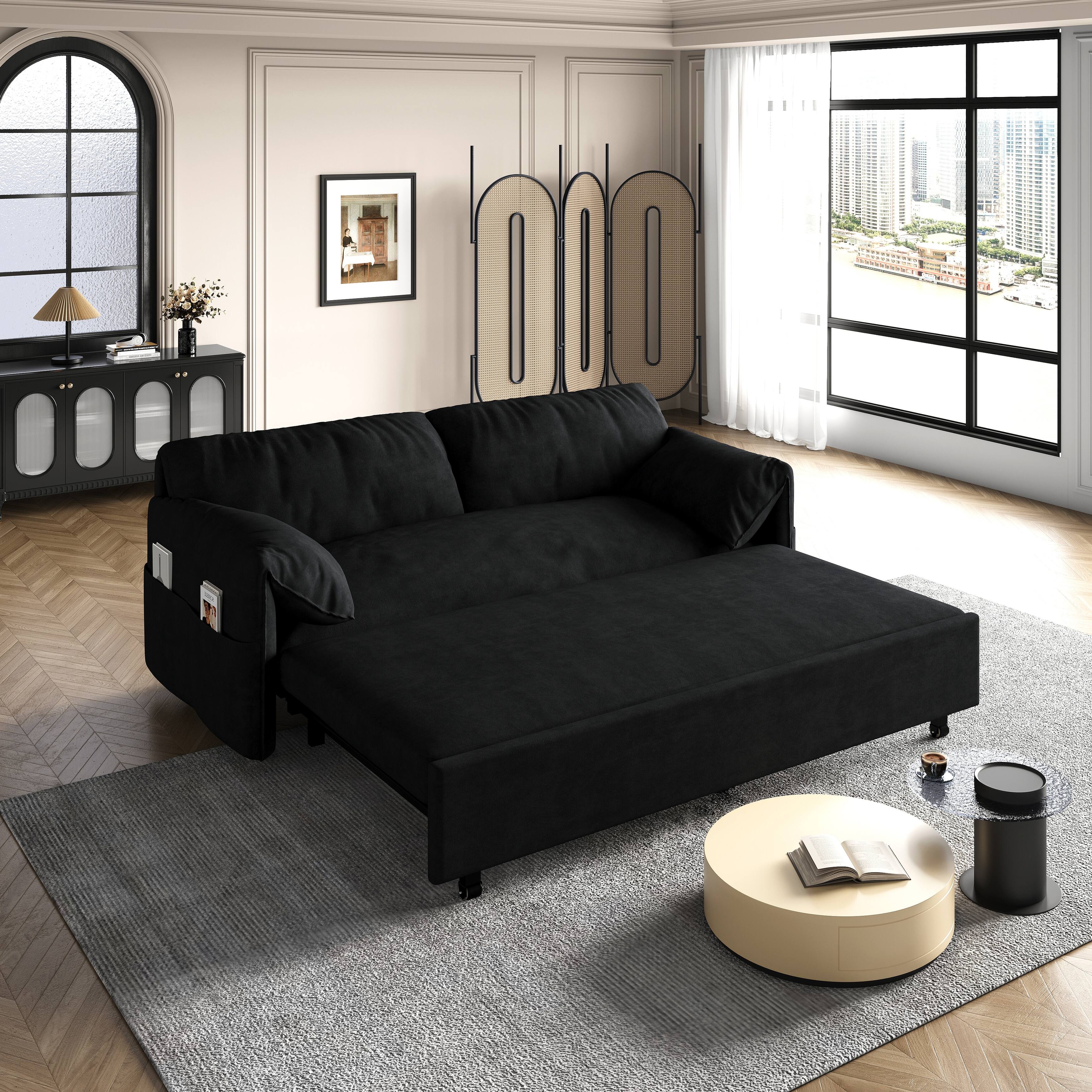 63.8" Velvet Queen Pull out Sofa Bed, 3in1 Convertible Sleeper Sofa